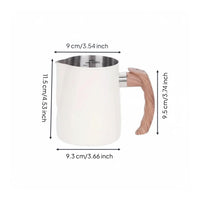 Latte Art Jug with Wooden Handle Easy to Clean Stainless Steel Milk Steaming Pitcher Great Gift Idea Stainless Steel Steaming Pitcher for Home Kitchen