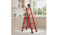 Anti-Wobble Foldable Ladder Compact Folding Ladder Freestanding Step Stool with Wide Steps Space-Saving for Homeowners, Seniors, Kitchen, Closet Organization, Home Storage