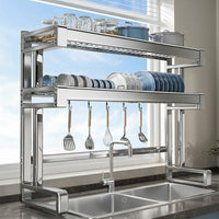 Dish Rack Kitchen Sink Organizer and Drainage Rack, Stainless Steel Kitchen Sink Rack with Cutting Board Holder, Multi-functional Space Saver