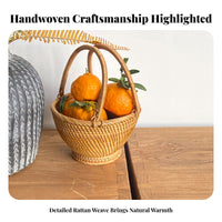 Woven Fruit Bowl Chinese Design Hand Woven Rattan Basket Multifunctional Rattan Snack Platter for Hosts, Gift Donors, Tea Room, Tabletop