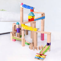 100 Pieces Wooden Marble Run Parent-Child Interaction Ball Track Building Blocks Paint Block Set for Children