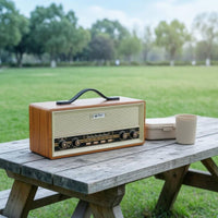 Front Grille Retro Wooden Bluetooth Radio Speaker Control Knobs Portable Wooden Radio Speaker Push Buttons