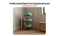 Space-Saving Design Fitness Ball Rack Non-Slip Adjustable Feet Half Balance Ball Rack Sturdy Metal Construction Large Capacity