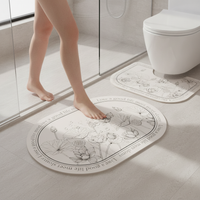 Diatomaceous Earth Absorbent Bathroom Mat Set - Non-Slip Quick Dry Toilet U-Shaped & Bath Mat