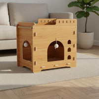 Wooden Cat Treehouse Scratcher Easy Assembly 2 Tier Cat House Breathable Pet Furniture for Cats, Kittens