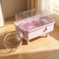 Portable Hamster Cage with Handle, 2-Level Square Shape Habitat, Transparent Small Cage for Outdoor Use and Travel, Portable Hamster Habitat