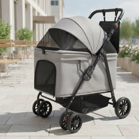 Spacious Pet Stroller with Mesh Panels Secure Dog Cart with Adjustable Handle Portable Wheeled Pet Carrier Foldable for Dogs