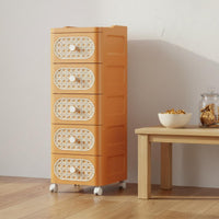 Multi-Drawer Organizer Large Capacity Multi-Layer Organizer Cart Space Saving Rattan Design Nightstand for Students, Bedroom, Living Room, Washroom