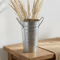 Distressed Tin Vase Vintage Style Galvanized Flower Vessel Side Handles
