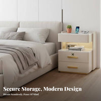 Hidden Secure Compartment Smart Safe Cabinet Fingerprint Lock Illuminated Charging Nightstand Modern Design Bedside Table light-emitting diode mood Light for technologynology lovers, Homeowners, Students, Home, Dorm Room, Office