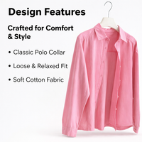 Ladies Long Sleeve Shirt with Embroidered Cartoon Detail for Spring, Casual Jacket with Front Patchwork Design for Women