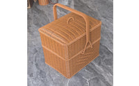 Rattan Basket with Lid Double-Layer Organizer Small