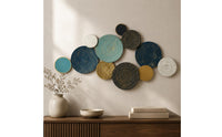 Metal Disc Wall Art Embossed Circular Metal Wall Sculpture Textured for Entryway