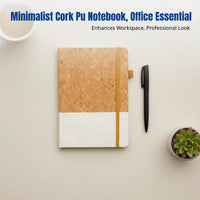 Cork Pattern PU Notebook, Eco-Friendly Elastic Band, Business Office, A5 Size, Soft Leather Cover