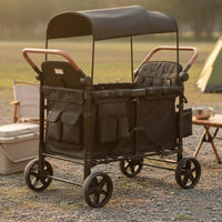 Four-Seat Pram Wagon Black Canopy 4 Seat Pram Wagon Storage Pockets Kids Transport