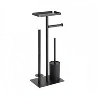 Toilet Paper Stand with Brush and Shelf Stable Design for Renters
