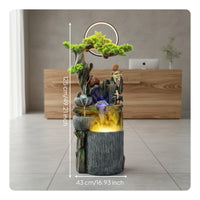 Rockery Water Feature Handcrafted Floor Standing Indoor Fountain with LED Lights Resin Material Suitable for Feng Shui Enthusiasts Business Owners Home Decoration