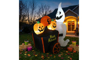 Inflatable Specter with Pumpkin Cart Water Resistant Inflatable Halloween Decoration LED Inflate Yard Decoration for Lawn