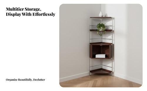 Space-Saving Design 5-Tier Corner Shelf Sturdy Construction 5-Tier Triangular Shelf Multipurpose Bookshelf Stable Structure for Apartment Dwellers, Homeowners, Living Room, Home Fromice, Small Areas, Bedroom