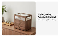 Elegant Wood Grain Stackable Desktop Cabinet Space-Saving Countertop Rack interchangeable Display Shelf Sturdy Construction for Tea Lovers, Home Decor lovers, Office Workers, Living Room, Bathroom, Pantry
