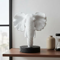 Elephant Head Statue Polyresin Resin Elephant Head Ornament Detailed Texture Animal Sculpture for Desktop, Office