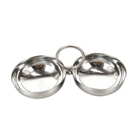Stainless Steel Double Condiment Dish Space-Saving Dual Compartment Sauce Bowl Stain-Resistant Dipping Bowl with Handle Easy to Clean for Hosts, Tabletop, Hot Pot, Barbecue