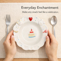 Cute Ceramic Dessert Plate, Bunny Cat Design