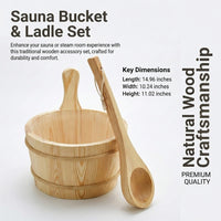Home Sauna Wooden Bucket and Ladle Set with Four Liter Capacity, Insert Liner for Steam Room, Wood Accessories for