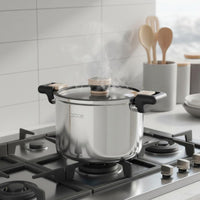 Stainless Steel Soup Pot Locking Lid Micro Pressure Pot Gas and Induction Compatible Stockpot for Home Kitchen