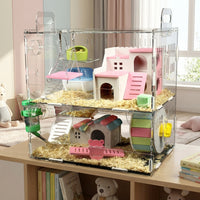 Large Hamster Cage with Built-in Tubes, Double Layer Hamster Cage in Acrylic, Spacious Habitat for Syrian and Dwarf Hamster, Transparent Viewing