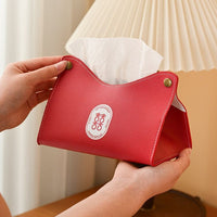 Red Leather Tissue Box with Double Happiness for Wedding Decoration