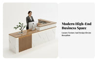 L-Shaped Front Counter High-Gloss Varnished Finish Commercial Cashier Desk Sturdy Construction L-Shaped Reception Desk for Receptionists, Lobby
