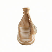 Wooden Vase Striped Vessel Boho for Tabletop, Living Room