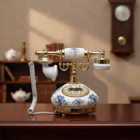 Plug and Play Antique Design Telephone No Battery Needed Vintage Ceramic Telephone Adjustable Ringer Retro Corded Phone Redial