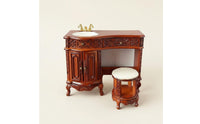 1:12 Scale Vanity and Stool Collectible Model Wooden Dollhouse Washstand Set Realistic Design Carved Dollhouse Vanity for Collectors