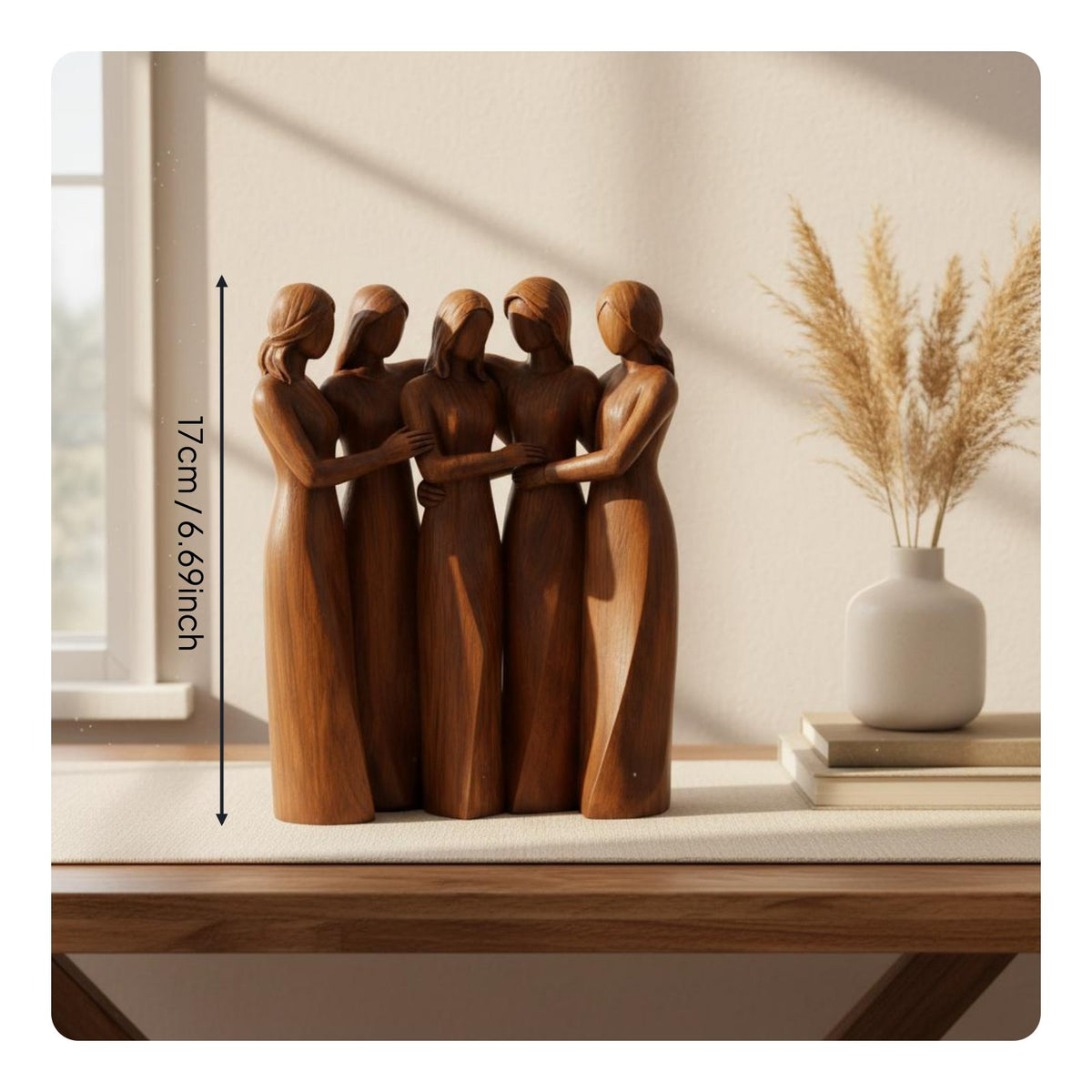 Sister Friendship Statue Sentimental Gift Faux Wood Resin Sculpture for Sisters