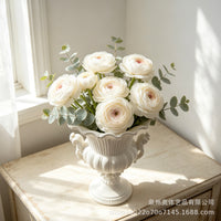 European Vintage Roman Column Vase White Relief Double Ear Tall Foot Resin Wedding Flower Arrangement Ornament
