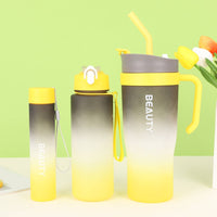 3 Pieces Gradient Color 3 Piece Straw Cup Set Large Capacity Bottle with Handle for Car, Travel