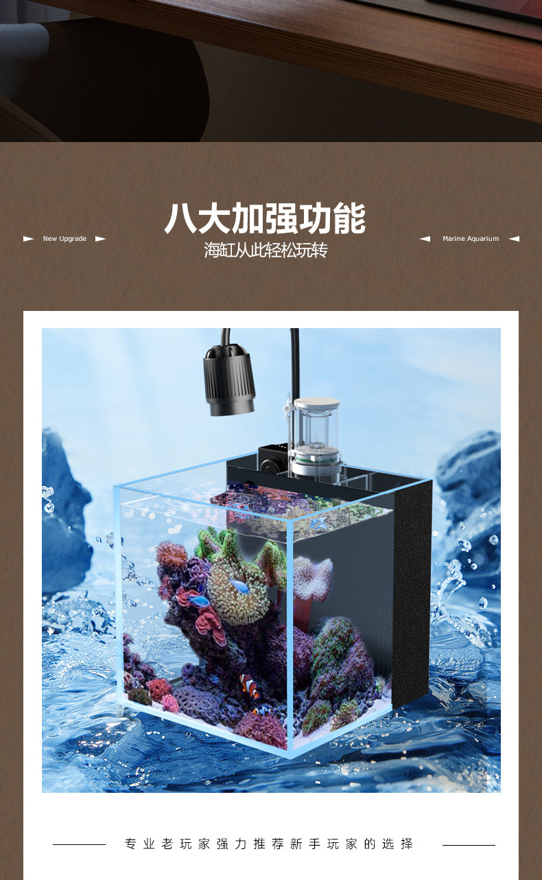 渔唯美鱼缸背滤超白玻璃海水缸新手中小微型珊瑚缸小型桌面办公室 HG30-背濾标配+珊瑚灯【送开缸LPS海盐】