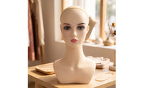 Mannequin Head with Shoulders Realistic Hair Head with Shoulders for Hairstylists, Home Styling