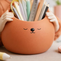 Makeup Brush Holder Cute Girl Design Pen Cup Statue Gift Idea for Bedroom, Girls