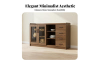 Long-Lasting & Sturdy Walnut Buffet Cabinet Spacious Tabletop Walnut Finish Buffet Easy to Clean Tea and Dish Cabinet Solid Wood Handles for Apartment Dwellers, Homeowners, Interior Decorators, Dining Room, Home Away Ice