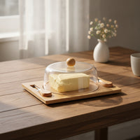 Rectangular Bamboo Butter Dish Countertop Butter Dish with Cover for Breakfast, Fridge Storage