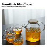 Heat Resistant Teapot with Bamboo Lid Nordic Design Glass Teapot Safe for Families, Home Entertainers, Office, Living Room, Dining Table