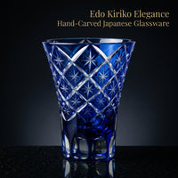 Kiriko-style Glass Sake Set, Sunflower Blue