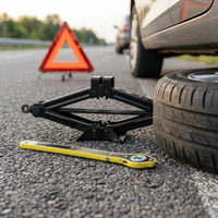 Slim-Profile Scissor Jack with Wheel Brace Folding Scissor Car Jack Portable Heavy-Duty for Motorists, Tire Changes