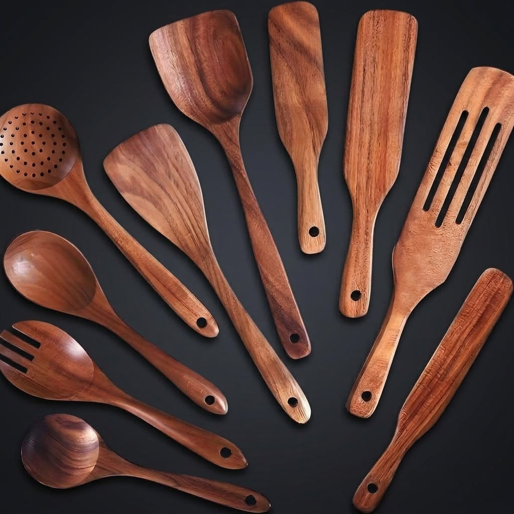 Kitchen Accessories Set with Acacia Wood Spoons and Slotted Spoons, 16-Piece Baking Utensils and Salad Servers, Heat Resistant