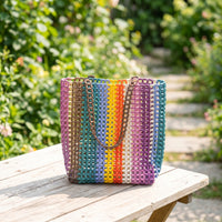 Beaded Tote Bag Colorful Beaded Bag Boho Woven Tote for Daily Use