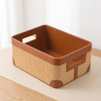 Basketweave Storage Container Basket Rectangular Storage Basket with Handles Reinforced for Lavatory, Vanity, Home Office