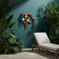 Metal Parrot Wall Art Weather Resistant Avian Sculpture Wall Decor Bright Shades Residence Decoration for Patio